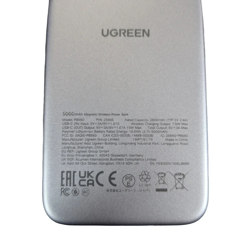 Nn6O Ugreen Magnetic Wireless‎ Fast Charging 15W Power Bank 5000mAh OB Read⬇️